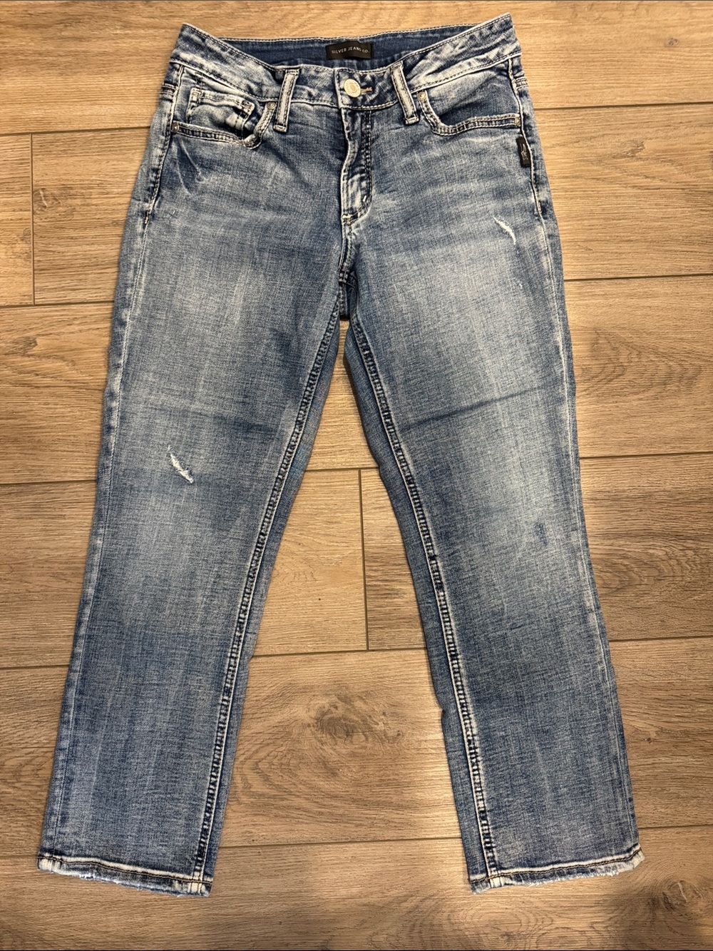 Silver Jeans Light Blue Cropped Distressed Ankle Jeans